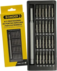 Conjunto de chaves de ponta com 24 modelos diferentes em estojo organizador, ferramenta versátil e resistente para manutenção de eletrônicos, móveis e reparos domésticos.