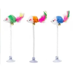 Brinquedo Gato Varinha Com Mola De Pelúcia Rato 1 Brinquedo para gato tipo varinha interativa leve e resistente, ideal para estimular o instinto de caça, exercício e diversão do pet.