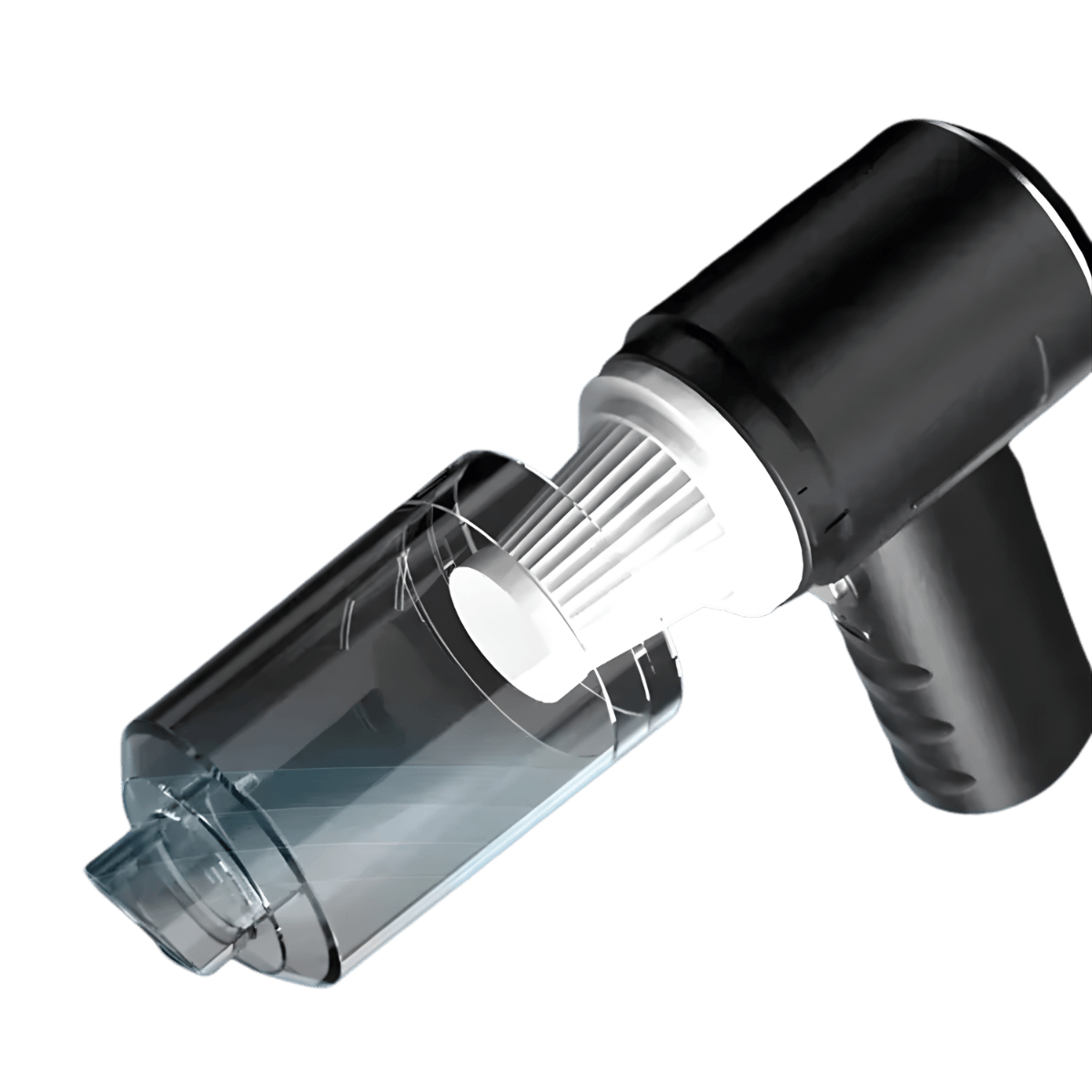 Aspirador de pó portátil aberto mostrando o filtro lavável removível