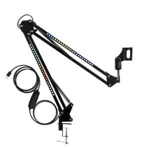 Suporte articulado para microfone com ajuste flexível e fixação firme na mesa, ideal para lives, gravações, podcasts e home office. Proporciona melhor posicionamento do microfone, mais organização no setup e conforto durante o uso, com instalação simples e ótima durabilidade. 🎙️